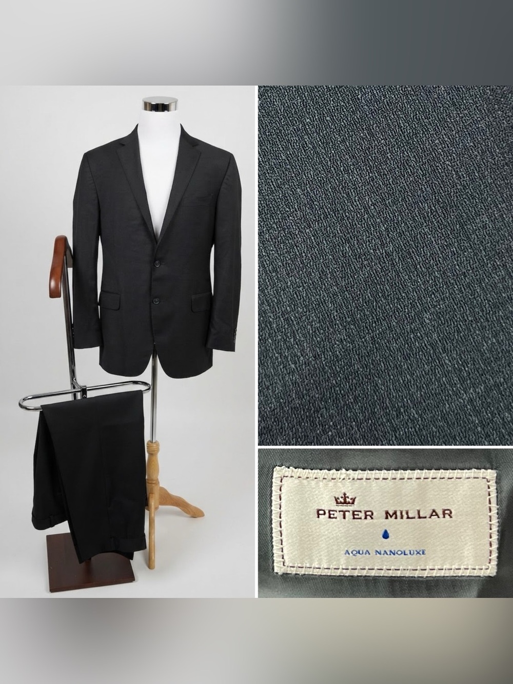 Peter Millar Men's 42R Blazer 37x27 Pants Charcoal Gray Wool Suit